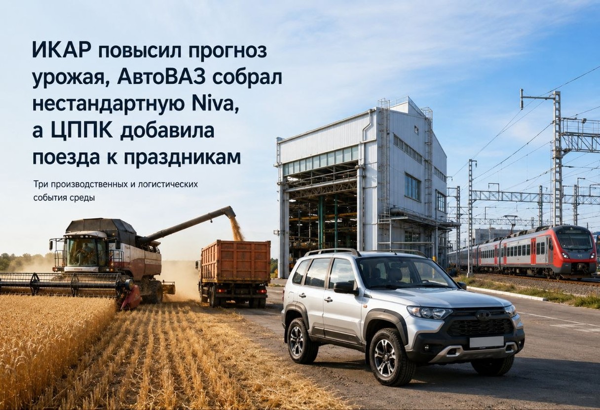 ИКАР повысил прогноз урожая, АвтоВАЗ собрал нестандартную Niva, а ЦППК добавила поезда к праздникам
