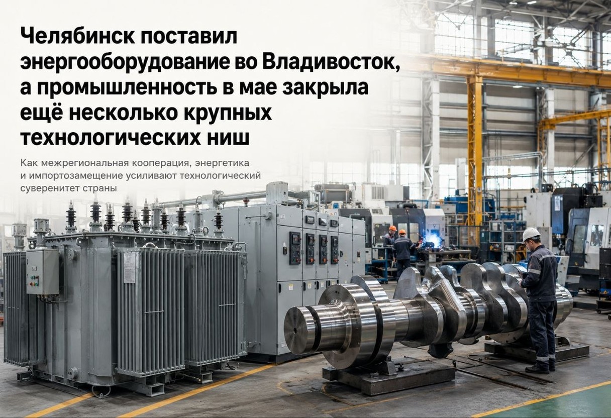 Челябинск поставил энергооборудование во Владивосток, а промышленность в мае закрыла ещё несколько крупных технологических ниш