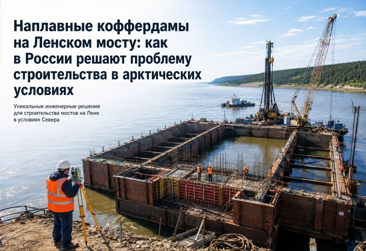 Наплавные коффердамы на Ленском мосту: как в России решают проблему строительства в арктических условиях