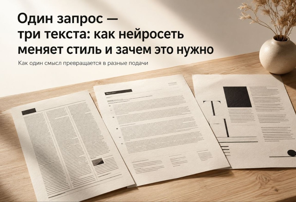 Один запрос — три текста: как нейросеть меняет стиль и зачем это нужно