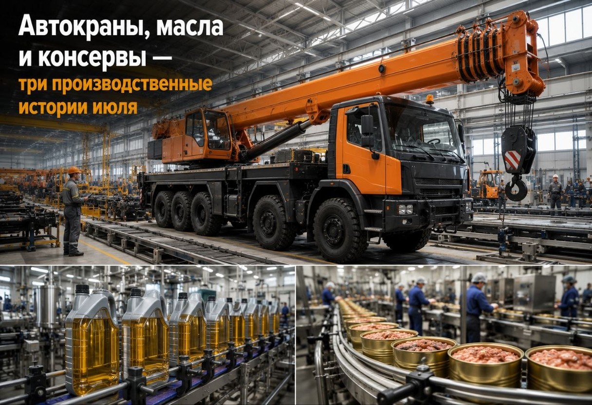 Автокраны, масла и консервы — три производственные истории июля