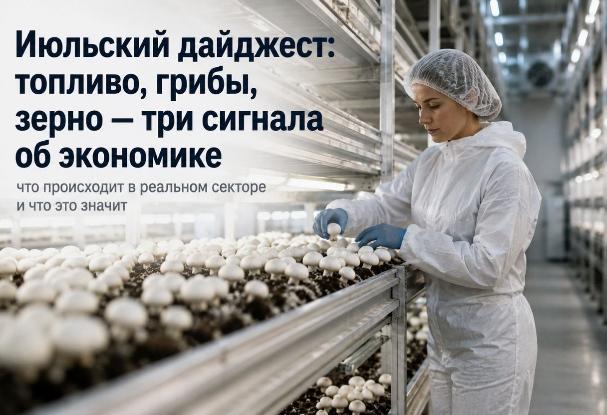 Июльский дайджест: топливо, грибы, зерно — три сигнала об экономике